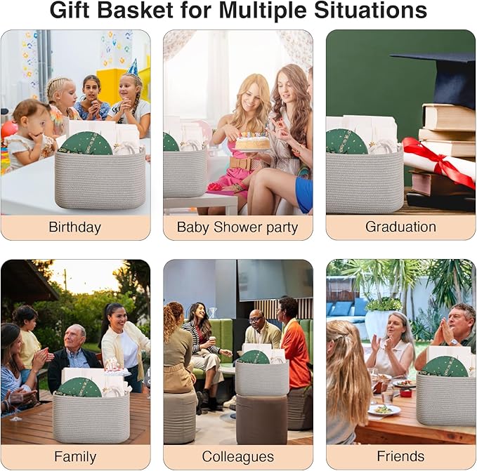 Woven Cotton Rope Storage Basket for Organizing, Cute Decorative Baskets for Gifts Empty, Organizer Bins for Dog Toy, Baby Laundry, 17“×13”×9.5“, Light Grey
