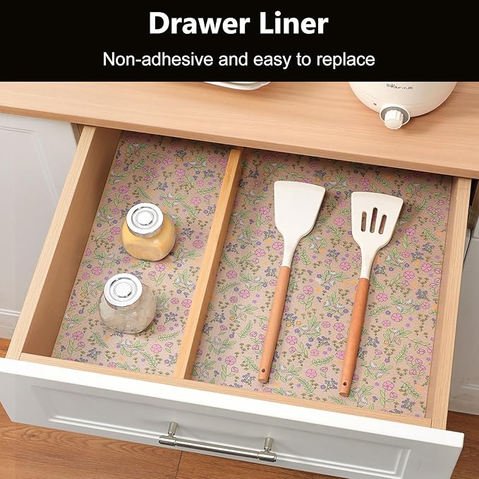 INNOLITES Non-Slip Shelf Liner – Cabinet & Drawer Liner Non-Adhesive – Waterproof Oil-Proof – Durable EVA with Floral for Kitchen Cabinets Refrigerator – BPA-Free, Easy to Cut 17.7" x 78.7"