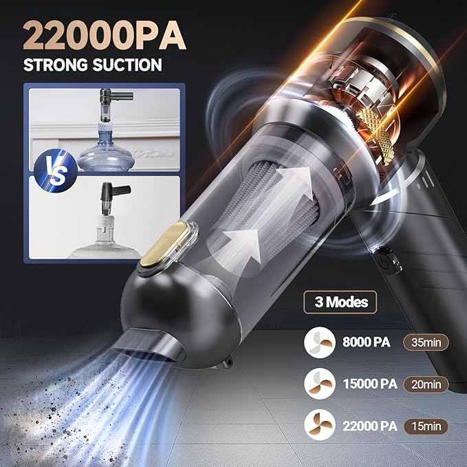 Car Vacuum Portable Cordless, Foldable Handheld Vacuum with Brushless Motor, 22000PA High Power Mini Hand Vacuum Cleaner & Air Blower & Duster & Pump for Home, Pet, Office