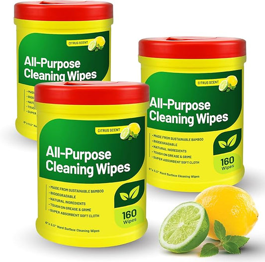 RTS Companies Inc All-Purpose Cleaning Wipes, Citrus Scent, Biodegradable, Multi-Surface, 160 Wipes (3 Pack)