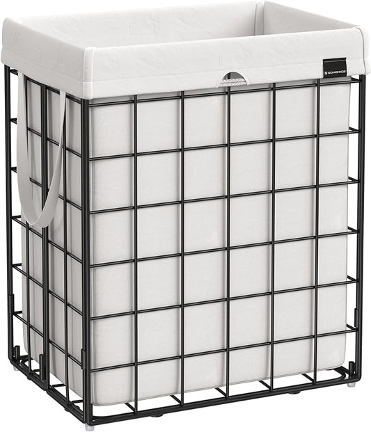 SONGMICS Laundry Hamper, 23.8 Gal. (90L) Laundry Basket, Collapsible Clothes Hamper, Black and White ULCB190W01