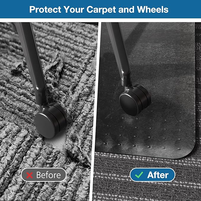 Chair Mat for Carpet, 36" x 48" Desk Chair Mat for Carpeted Floors, Non-Slip Office Vinyl Mat for Carpet with Studded, Easy Glide Heavy Duty Floor Protector Mat for Home Office, Black