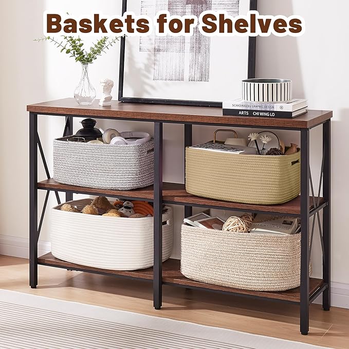 OIAHOMY Storage Basket for Shelves, Closet Cube Storage Bins Baskets for Clothes Blanket Towels, Baby Nursery, Toy Baskets Box, Woven Rope Basket, 15.75*11.81*7.09 IN, 2 Packs Grey