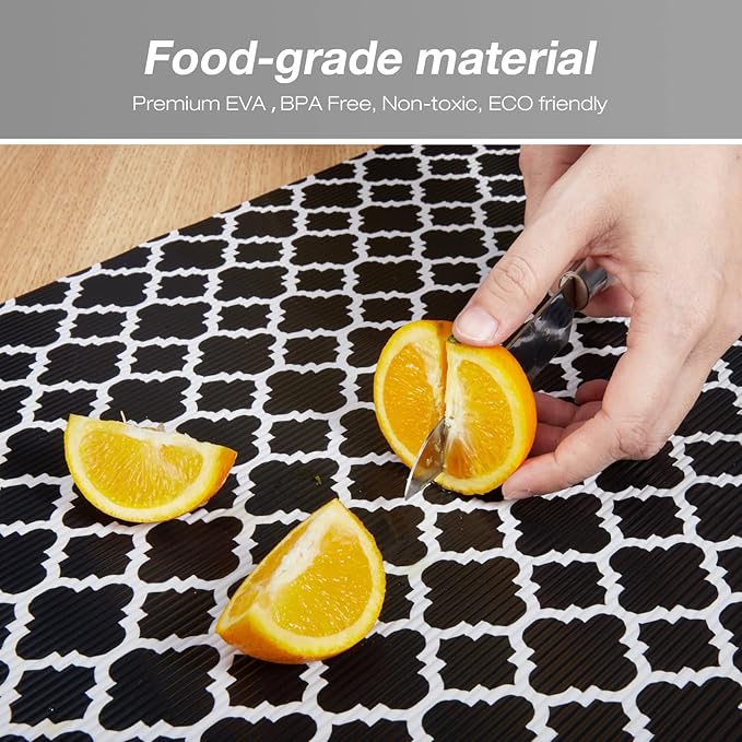 Glotoch Shelf Liners for Kitchen Cabinets 17.5” x 30 ft, Non Slip Drawer Liner, Waterproof Cabinet Liner for Wire/Pantry/Closet/Dresser-Non Adhesive, Heavy Duty, Quatrefoil, Black&White