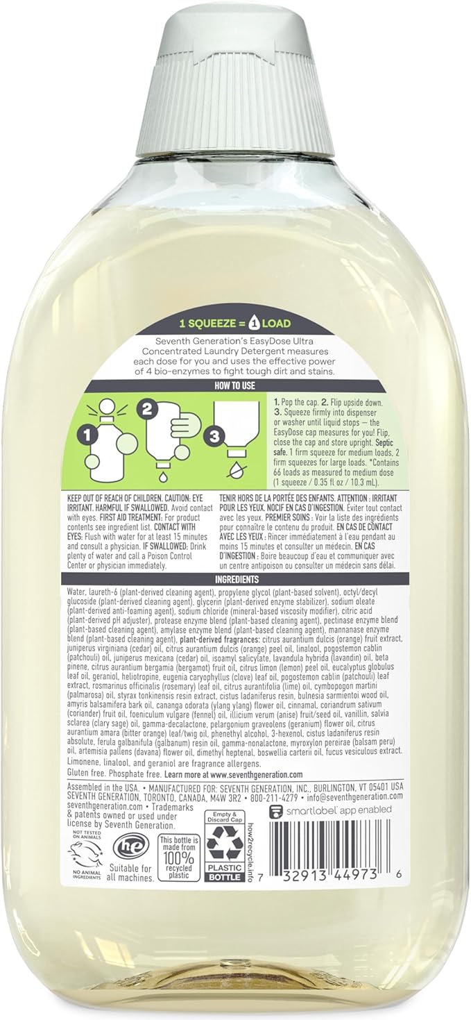 Seventh Generation Laundry Detergent Ultra Concentrated Clean Scent oz 2 Pack 132 Loads, Clear, Power Plus, 23.1 Ounce