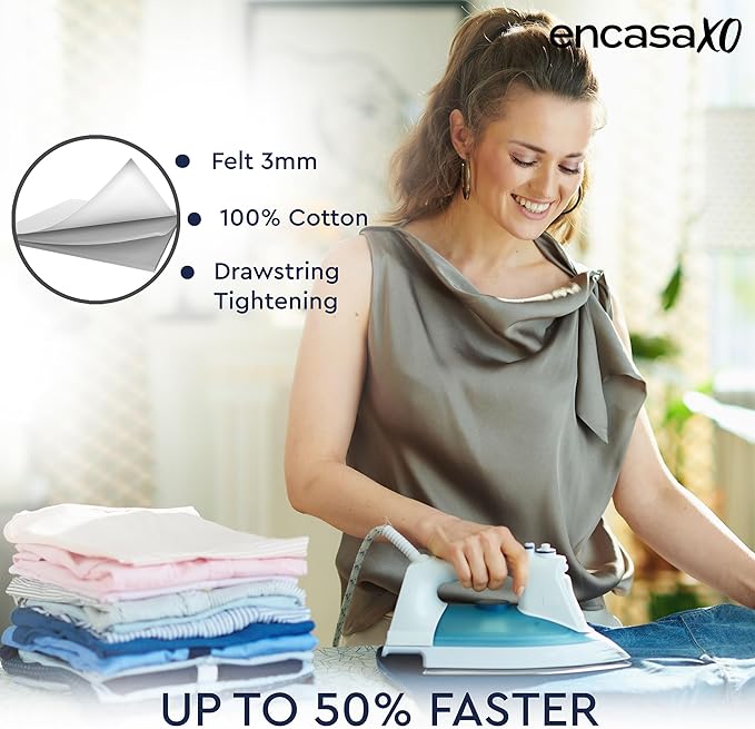 Encasa XO Ironing Board Cover and Pad 54"x15" - Thick 3mm Felt Padding, Drawstring Tightening & Lock, Easy Fit, Scorch & Stain Resistant, Fits Standard Large Ironing Board - Zig Zag