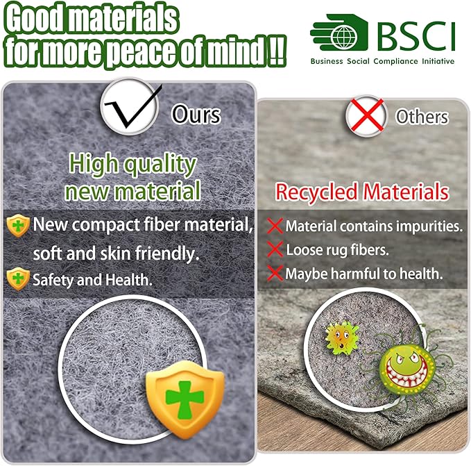 Non Slip Rug Pad Grippers - 2x3, 1/4" Thick, Felt + Rubber Double Layers Area Carpet Mat Tap, Provides Protection and Cushioning for Hardwood or Tile Floors