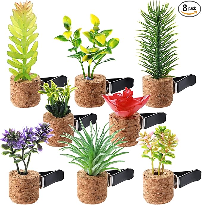 8 Pieces Artificial Plant Air Vent Clips Succulents with Essential Oil Mini Cute Sprayer Car Plant Vent Clip Air Freshener for Car Decorations Accessories(Classic Style)