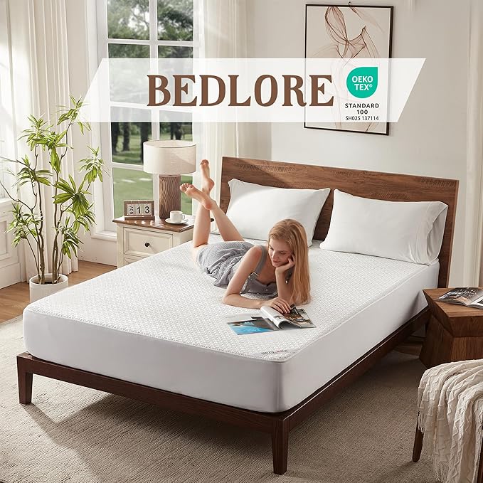 BEDLORE King Mattress Protector, Waterproof Noiseless Mattress Cover with Deep Pocket for 6-18 inches Mattress, Soft Breathable Mattress Pad Machine Washable (White)