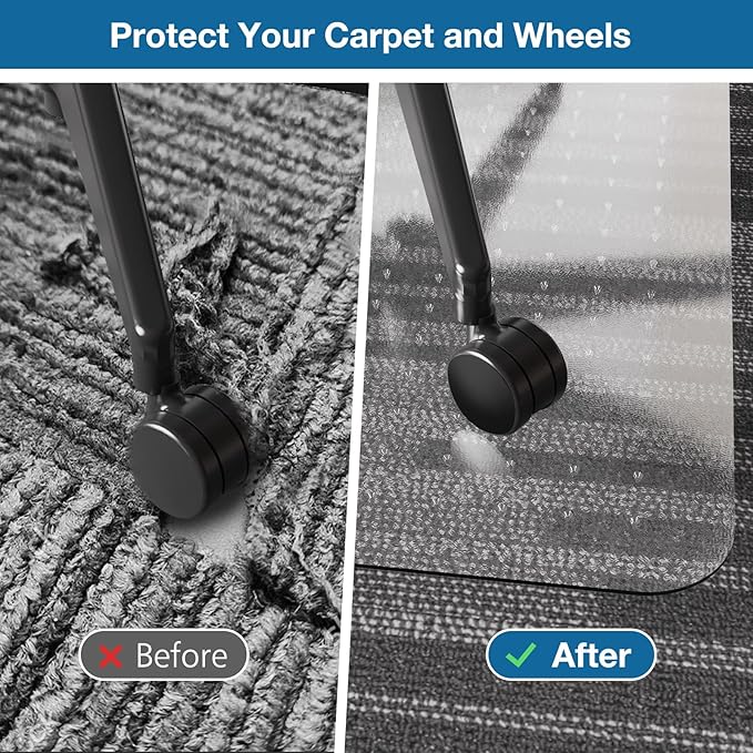 Chair Mat for Carpet, 36" x 48" Desk Chair Mat for Carpeted Floors, Non-Slip Office Vinyl Mat for Carpet with Studded, Easy Glide Heavy Duty Floor Protector Mat for Home Office, Clear