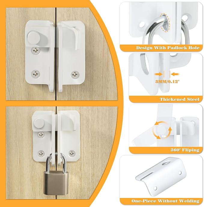 Alise Flip Latch Gate Latch Shed Lock Shed Latch Barn Door Lock Locking Latches for Barn Fence Cabinet Garden Garage Window Pet Dog Cage,Stainless Steel Shed Door Latch Barn Door Lock,White,L-Size