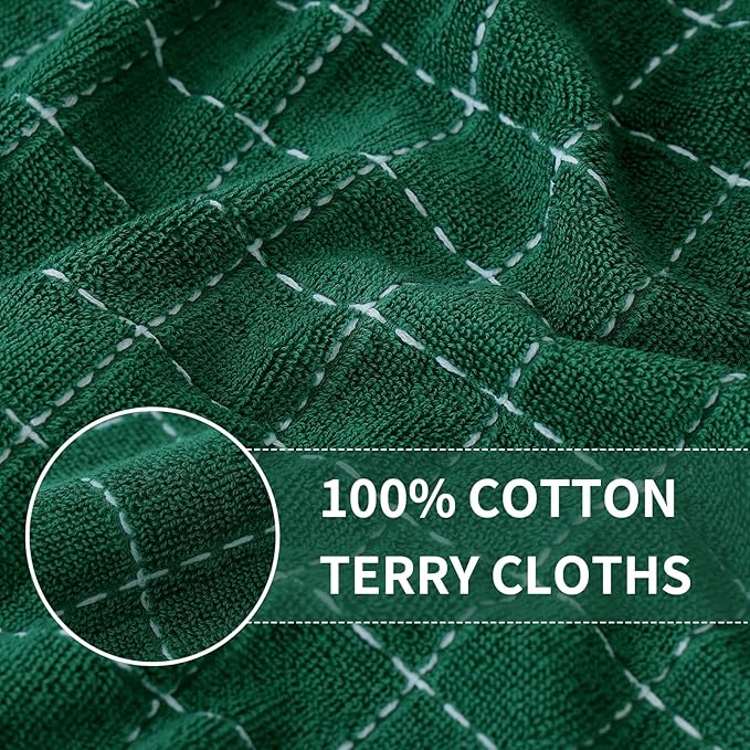 Homaxy 100% Cotton Terry Kitchen Dish Cloths, Ultra Soft and Absorbent Dish Towels for Kitchen, Perfect for Drying and Washing Dishes, 6 Pack, 12 x 12 Inches, Dark Green