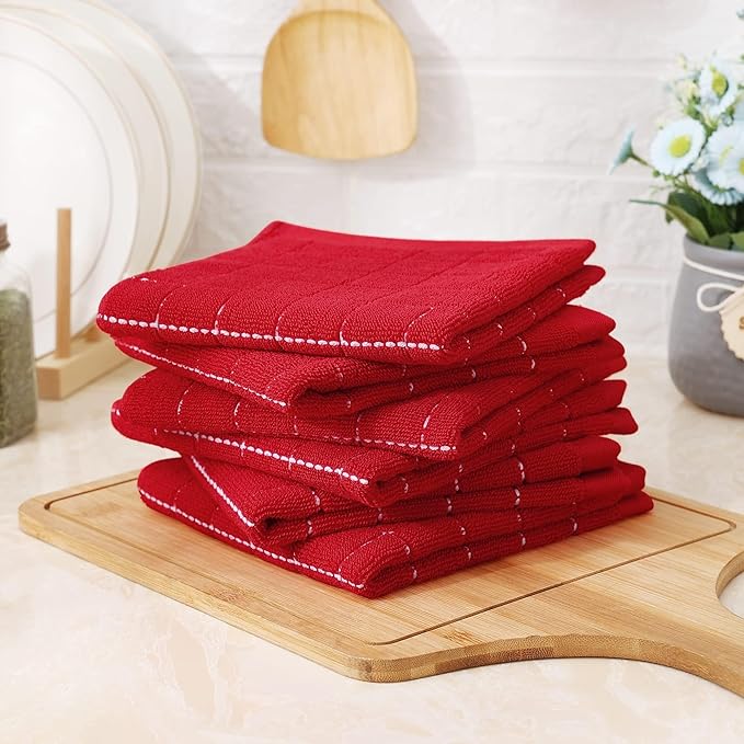 Homaxy 100% Cotton Terry Kitchen Dish Cloths, Ultra Soft and Absorbent Dish Towels for Kitchen, Suitable for Drying and Washing Dishes, 8 Pack, 12 x 12 Inches, Red