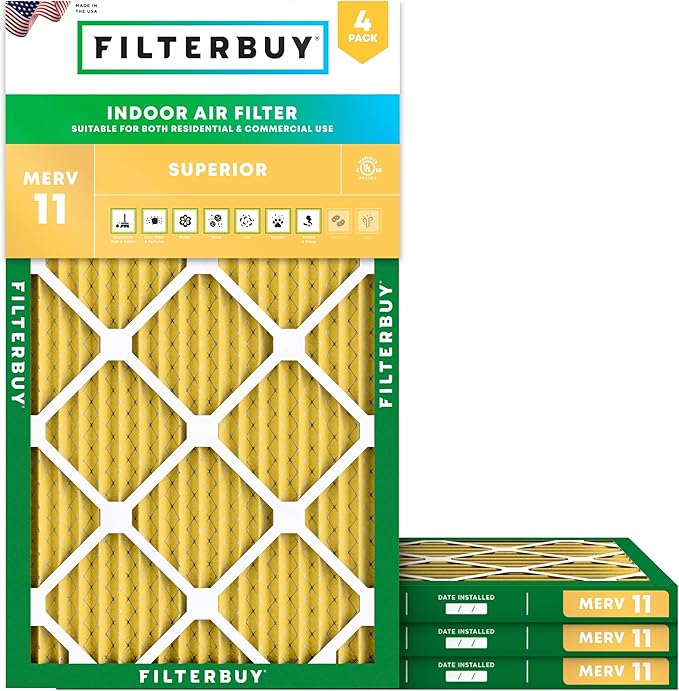 Filterbuy 18x36x1 Air Filter MERV 11 (MPR 1200) Allergen Defense Replacement (4-Pack), Electrostatic Pleated HVAC AC Furnace Filters, Made in USA (Actual Size: 17.50 x 35.50 x 0.75)