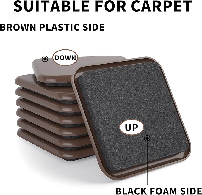 Yelanon Square Furniture Sliders – 16 PCS 2.5" Floor Protectors for Furniture - Furniture Movers Sliders – Protects Floors from Scratches-Brown