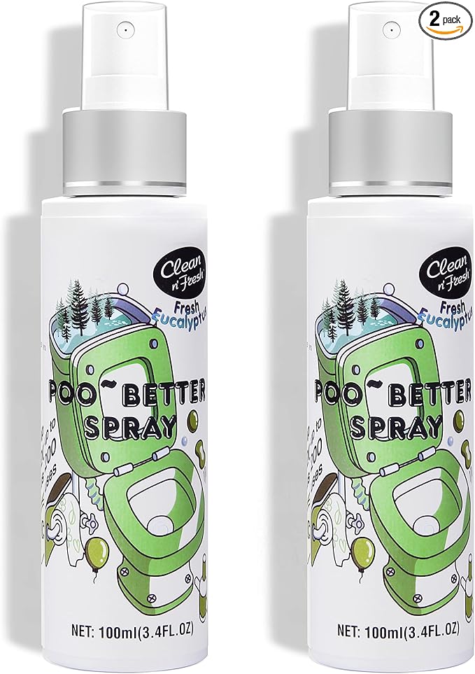 Clean-n-Fresh Toilet Spray, Poop Spray Eucalyptus Scent, 100% Natural Plant Essential Oil Bathroom Air Fresheners Spray, 400 Plus Uses, Long Lasting Odor Eliminator, 2 Pack