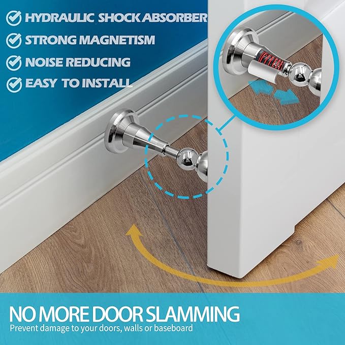 Neoera Magnetic Door Stopper, Updated Hydraulic Shock Absorbent Technology, Soft-Catch Magnetic Hold, Premium 304 Stainless Steel, Anti-Rust, Heavy Duty for Various Door Types, Wall Mount 3Pack
