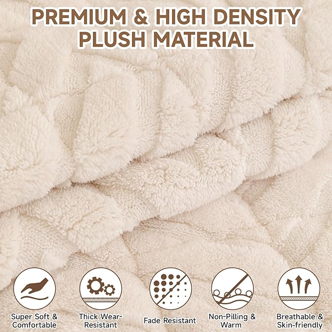 OTOB Couch Covers for 3 Cushion Couch Sofa Pet Friendly, Washable & Non Slip Geometric Jacquard Modern Plush Fuzzy Sofa Slipcovers Protector, All Season Soft Pet Couch Cover (White, 27.6"x82.7")