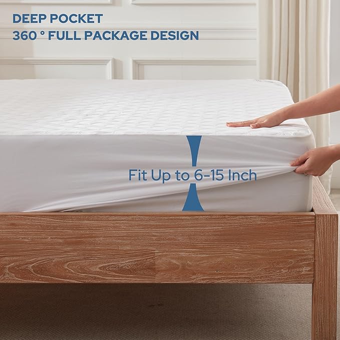 BEDLORE Waterproof Mattress Protector, Full Size, Deep Pocket, Eco-Friendly, Waterproof, Stain Protection, Washable, White