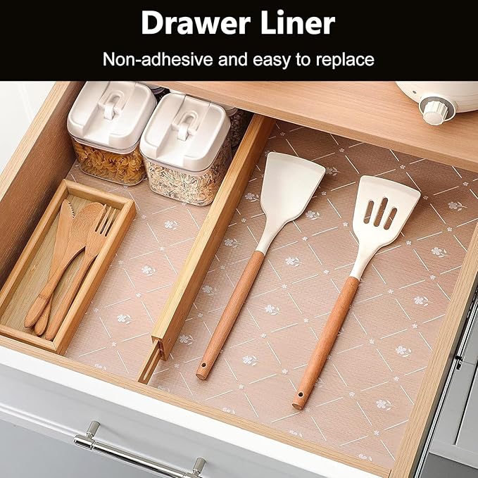 INNOLITES Shelf Liners for Kitchen Cabinets, Non Adhesive Drawer Cabinet Liner, Waterproof Oil-Proof Non-Slip Shelf Liner for Kitchen Pantry Refrigerator 17.7" x 197"