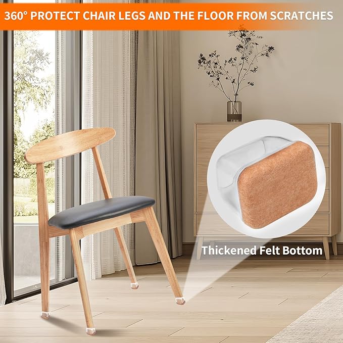 Ezprotekt 8 Pcs Rectangle Clear Silicone Chair Leg Floor Protectors, Rectangle Felt Felt Furniture Pads Caps Covers for Chair Table Desk, Anti- Scratches and No Noise (Fit L :1.3-1.7", W: 0.6-0.9")