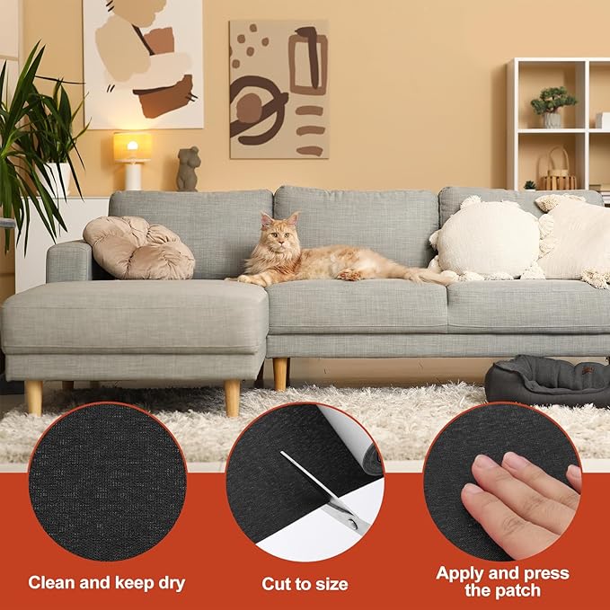 PATIKIL 70x4.4 Inch Linen Repair Tape, Repair Fabric Patch Self Adhesive Couch Patch Line Repair Patch for Furniture Sofa Car Seats Office Chairs, Black