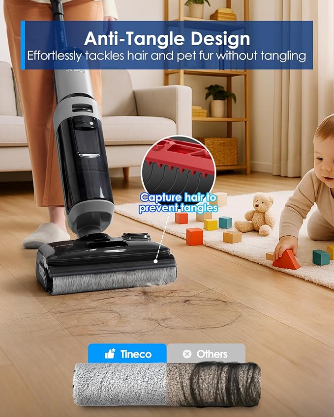 Tineco Floor ONE i5 Stretch Wet Dry Vacuum Cleaner, Vacuum & Mop in One Step, 20kpa Powerful Suction, 180° Lay-Flat Design, Anti-Tangle Design, Dual-Sided Edge Cleaning, Up to 30* Minutes Runtime