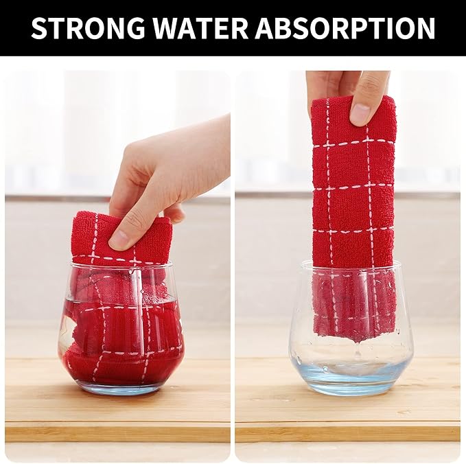 Homaxy 100% Cotton Terry Kitchen Dish Cloths, Ultra Soft and Absorbent Dish Towels for Kitchen, Suitable for Drying and Washing Dishes, 12 Pack, 12 x 12 Inches, Red