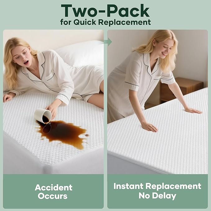 Ohgeni 100% Waterproof Mattress Protector, Queen Size-2 Pack, Fitted Sheet with Stretchable Pockets, Deep Sleep Noiseless Soft. Breathable Cooling Hypoallergenic Material, Mattresses Cover for Bed