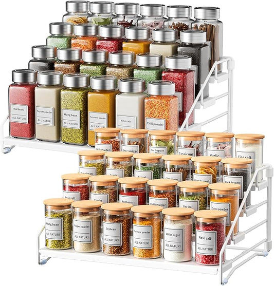 RCHYFEED Spice Rack Organizer for Cabinet,4 Tier Spice Organization for Cabinet Easy Visibility,Tierd Spice Rack Seasoning Organizer for Kitchen Countertop Pantry,Metal(White, 2Pack)
