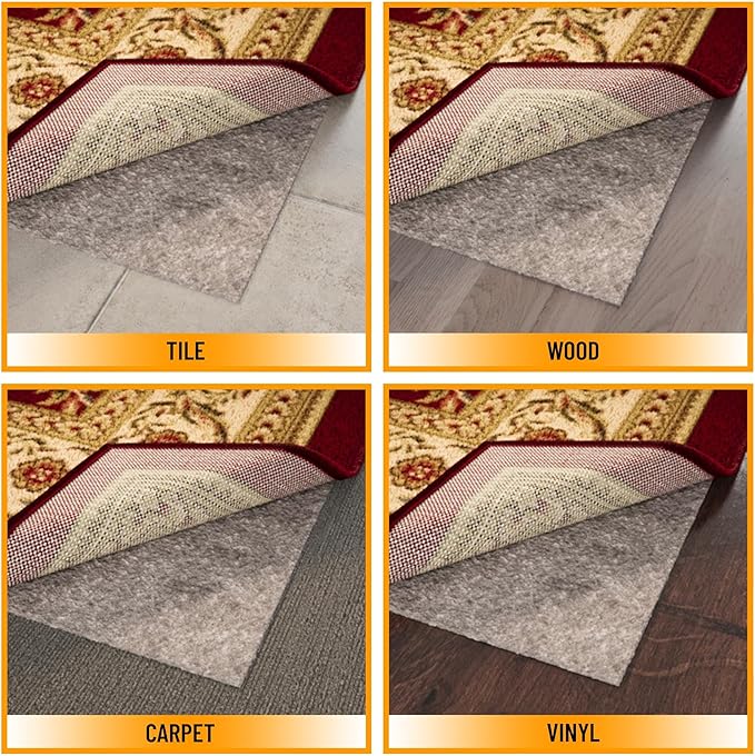 Ottomanson 3' x 9' Non-Slip Rug Pad Gripper 1/4 Inch Thick Dual Surface Felt + Rubber Gripper - Safe for All Floors, Brown
