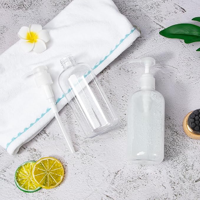 Pump Bottle Shampoo Pump Dispenser, Yebeauty Shampoo Bottles with Pump 10oz Clear Empty Plastic Empty Refillable Shower Bottle Dispenser 2 Pieces Containers with Travel Lock for Soap Cream Lotion Gel