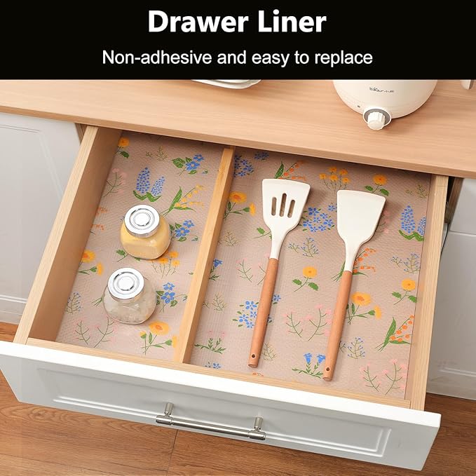 INNOLITES Non-Slip Shelf Liner – Cabinet & Drawer Liner Non-Adhesive – Waterproof Oil-Proof – Durable EVA with Floral for Kitchen Cabinets Refrigerator – BPA-Free, Easy to Cut 17.7" x 360"