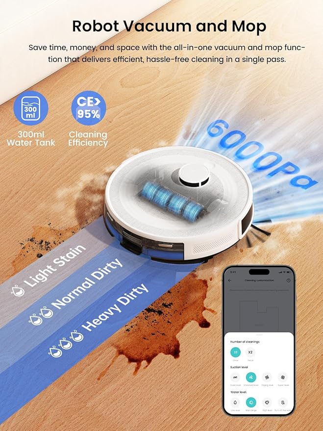 Lefant Robot Vacuum and Mop Combo, 8 Weeks Self-Emptying with Dual Dustbin Options, 6000Pa LiDAR Robotic Vacuum Cleaner with Precision Mapping, 240mins, Carpet Detection, WiFi/App/Alexa, M2S Pro