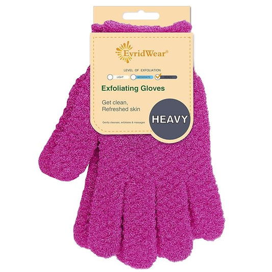 Evridwear Exfoliating Dual Texture Bath Gloves for Shower, Spa, Massage and Body Scrubs, Dead Skin Cell Remover, Gloves with Hanging Loop (1 Pair Innuendo Heavy Glove)