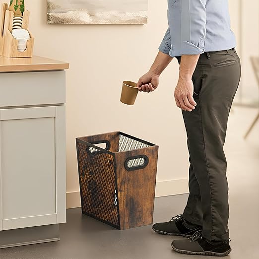 Piskyet Rustic Office Trash Can for Near Desk,7 Gallon Unique Wood Bedroom Garbage Can,Vintage Wastebasket with Handle, Decorative Trash Can for Home Office,2pack 12.2"L x 9.6"W x 14.9"H,Rustic Brown
