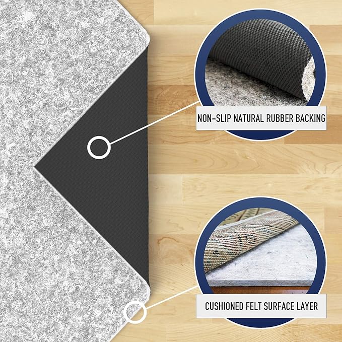 RUGPADUSA - Dual Surface - 5'3" x 7'6" - 1/4" Thick - Felt + Rubber - Non-Slip Backing Rug Pad - Safe for All Floors
