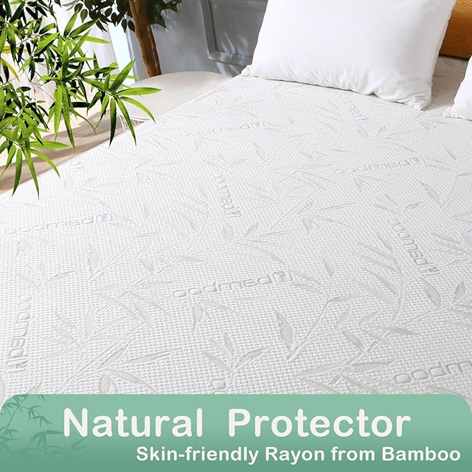 California King Mattress Protector Waterproof Mattress Pad Washable Bamboo Rayon Mattress Cover Breathable Noiseless Bed Protector 5" - 21'' Elastic Fitted Deep Pocket