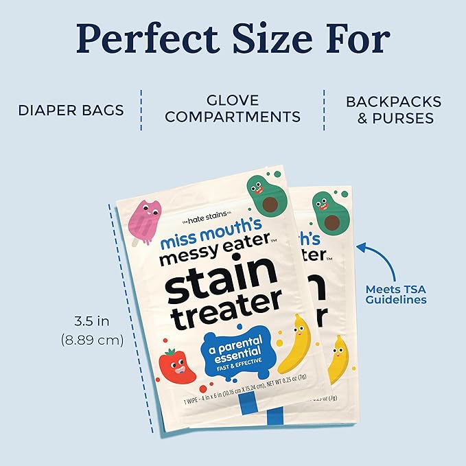 Miss Mouth's Messy Eater Stain Treater Wipes - 5 Pack Stain Remover - Newborn & Baby Essentials - No Dry Cleaning Food, Grease, Coffee Off Laundry, Underwear, Fabric
