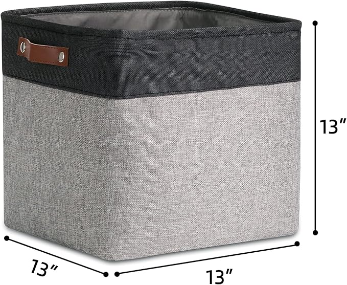DULLEMELO Cube Basket for Storage, Collapsible Fabric Cube for Organizing, Storage Cube for Closet, Laundry, Nursery, Shelves, Decorative Basket for Gifts Empty (Black&Gray)