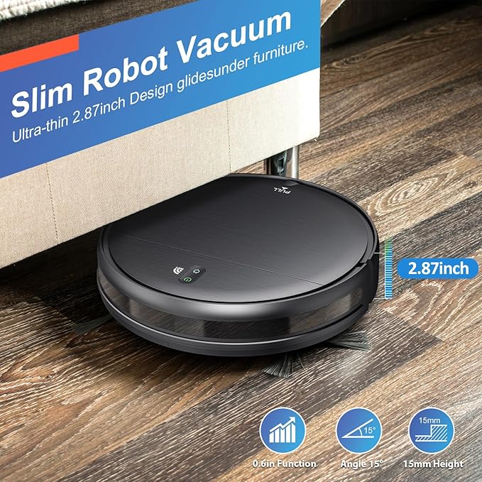 Robot Vacuum and Mop Combo, 2 in 1 Robotic Vacuum Cleaner with Schedule, App/Alexa/Voice Control, Slim 2.87", Self-Charging, 2300 Pa Suction & Long Runtime, Ideal for Hard Floor, Pet Hair, Carpet