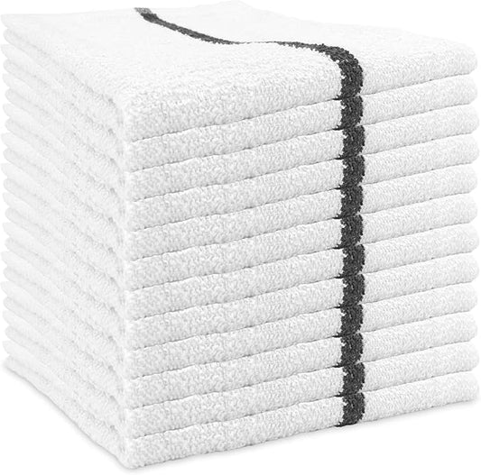 Arkwright Qwick Wick Bar Mop Towels - (Pack of 12) 100% Cotton Quick Dry Dishcloths, Super Absorbent Multipurpose Cleaning Rags for Restaurants, Kitchen, Bathroom, Hotel, 16 x 19 in, Black Stripe