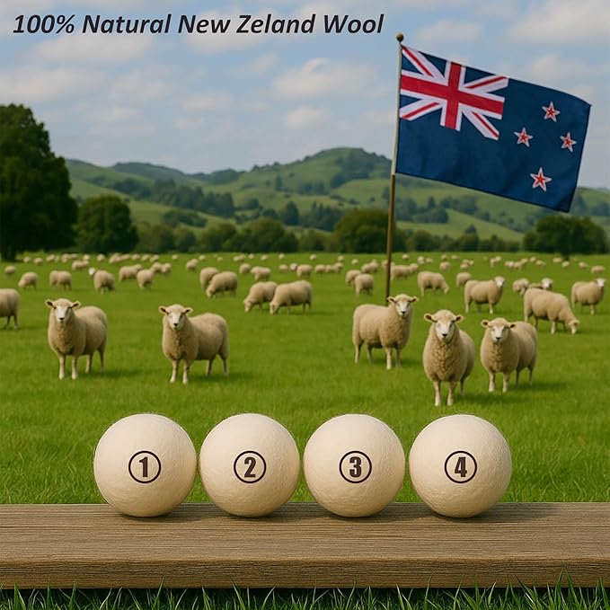 Sheep Wool Dryer Balls 4 Pack XL(2.7") Premium Natural Fabric Softener, Reusable Laundry Dryer Balls for Reducing Drying Time, Static and Wrinkles, Eco-Friendly – 100% New Zealand Wool