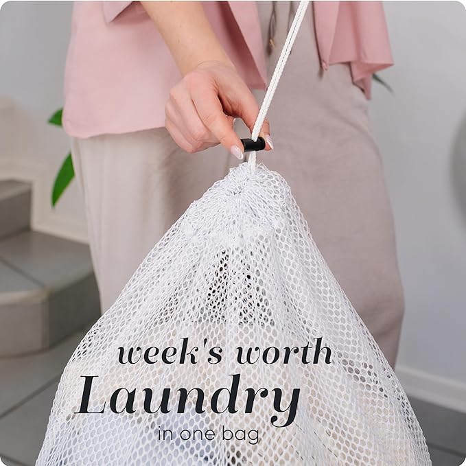 Handy Laundry Mesh XL Laundry Bag - Durable, Machine Washable with Secure Drawstring Closure - Perfect for College Dorms, Laundromats, Apartments (White)