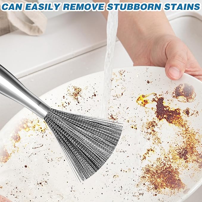 2Pcs 304 Stainless Steel Pot Brushes, Stainless Steel Scrubber Tools Metal Cleaning Products Easy to Clean Suitable for Removing Kitchen Stains Gifts for Mom