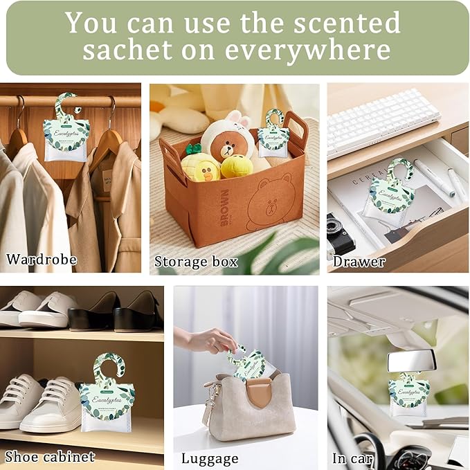 15 Packs Eucalyptus Scented Sachets Bag for Drawers and Closets, Air Freshener for Home Fragrance Sachet, Long-Lasting Hanging Closet Deodorizer Smell Goods for House