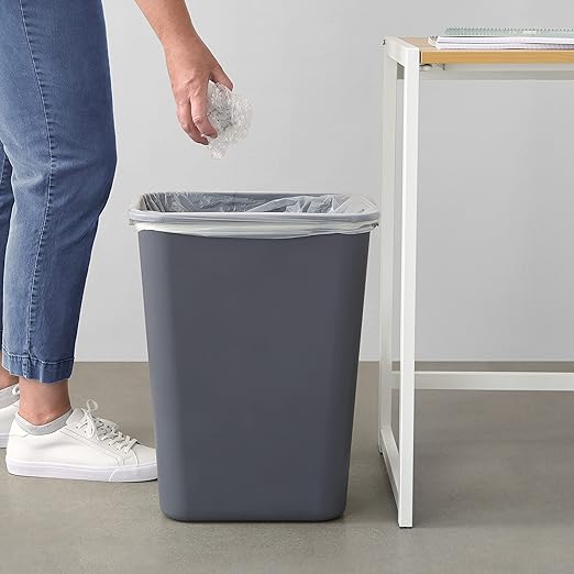 Amazon Basics Rectangular Commercial Office Wastebasket, 10 gallon (Pack of 2), Grey (Previously AmazonCommercial brand)