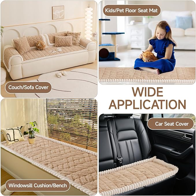 OTOB All Season Couch Cover for Dogs Washable, Non Slip Fuzzy Plush Pet Couch Covers Kids Pet Friendly, Geometric Jacquard Modern Soft Loveseat Sofa Slipcovers Protectors (Coffee, 27.6"x59.1")