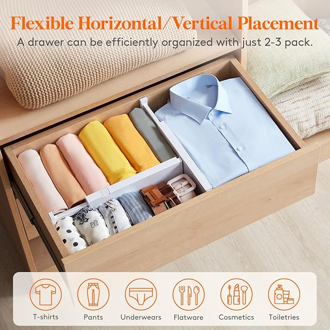 Lifewit 20 Pack Drawer Dividers 4" High, 11-17" Adjustable Dresser Drawer Organizers for Clothes, Expandable Dresser Separators in Bedroom/Bathroom/Kitchen/Vanity/Office Organization and Storage,White
