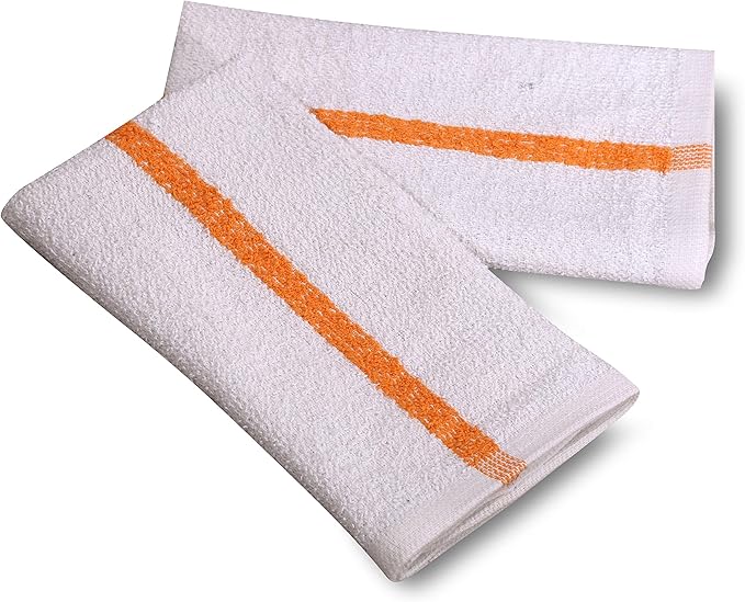 120 PC New Cotton Blend White Restaurant Bar Mops Kitchen Towels (10 Dozen ) (120, Gold Stripe), 32 Oz